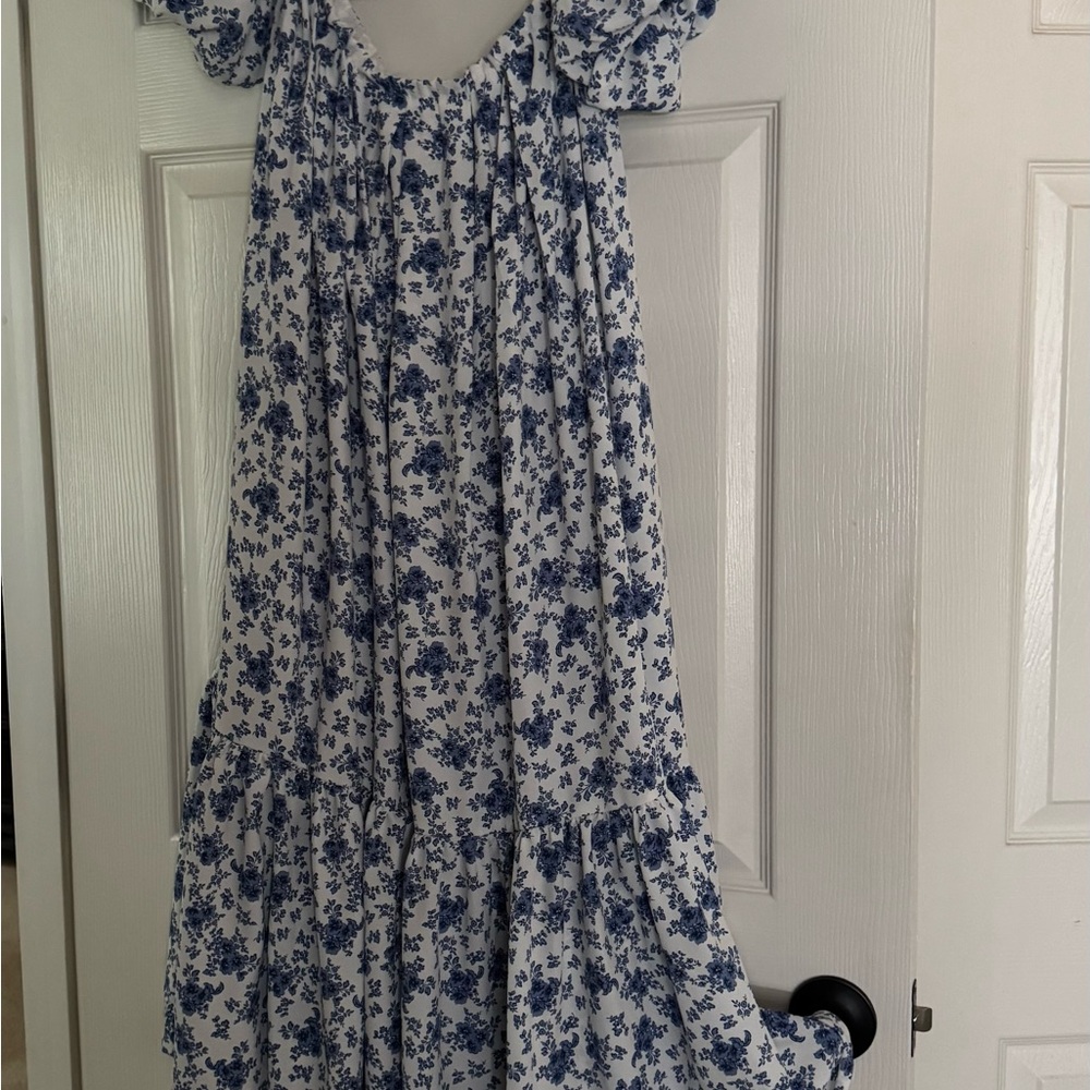 Floral Blue Off-Shoulder Dress